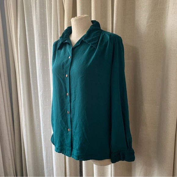 PRINCIPLES GREEN VINTAGE BLOUSE WITH TEXTURED COLLAR 12 - Picture 3 of 9